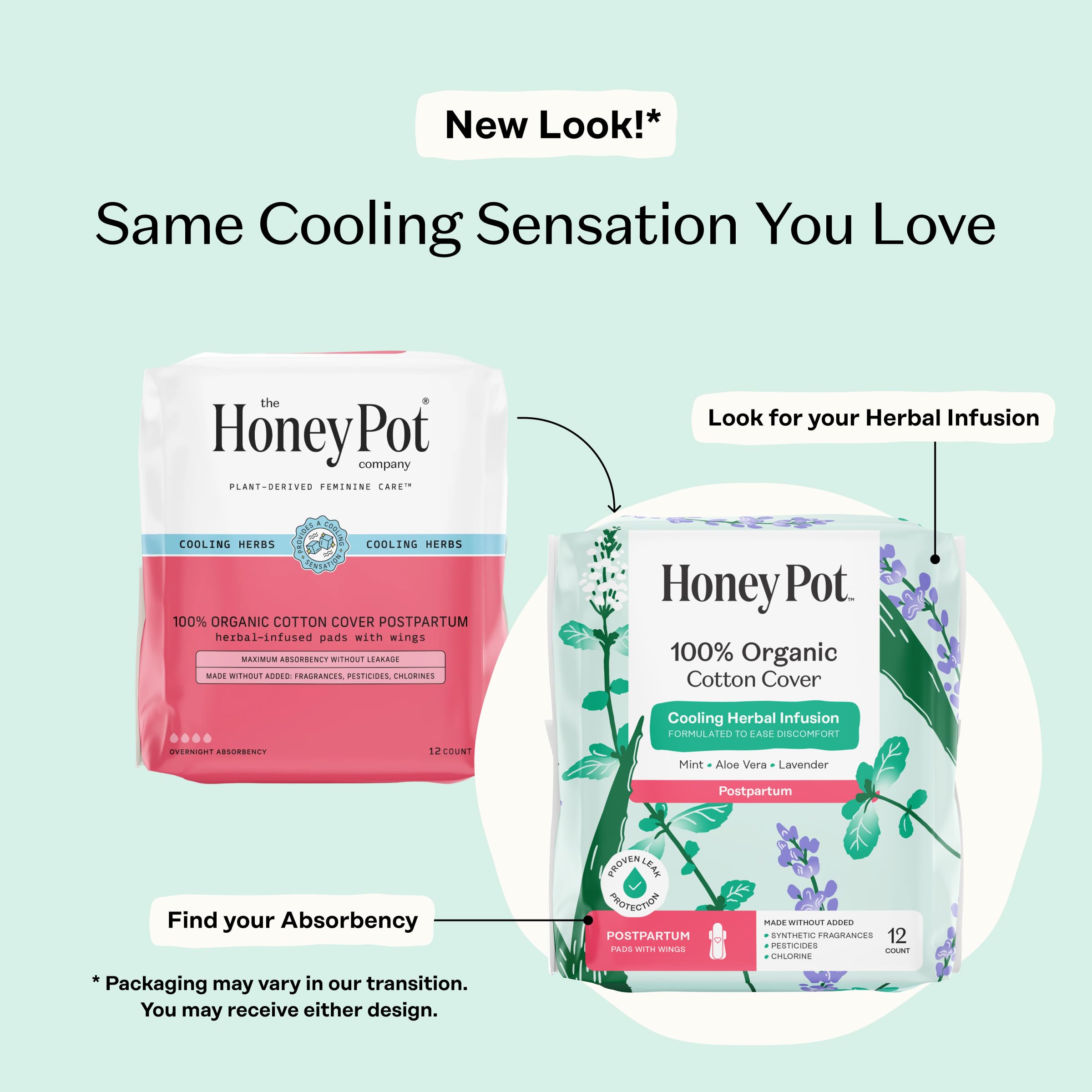 The Honey Pot Company organic cotton cover postpartum pads highlight natural comfort and breathability.