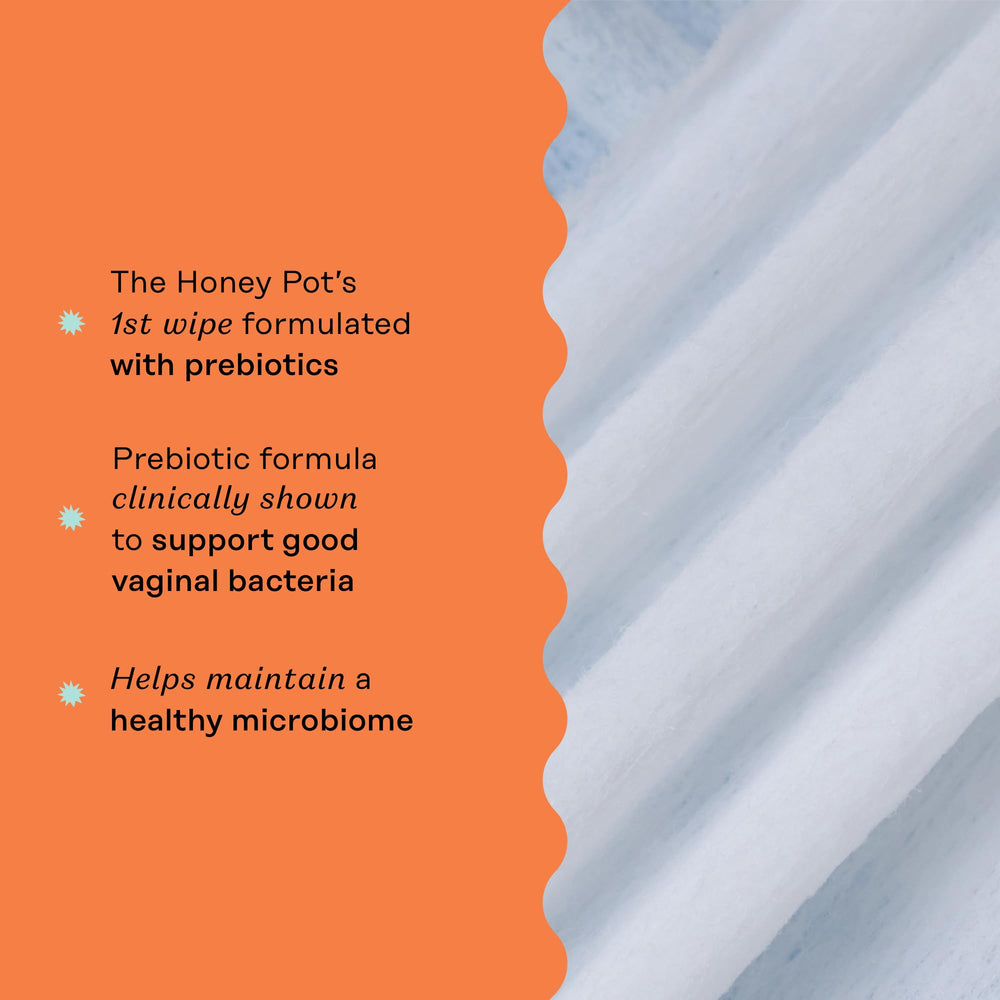 The Honey Pot prebiotic wipes texture closeup highlighting soft, comfortable use.