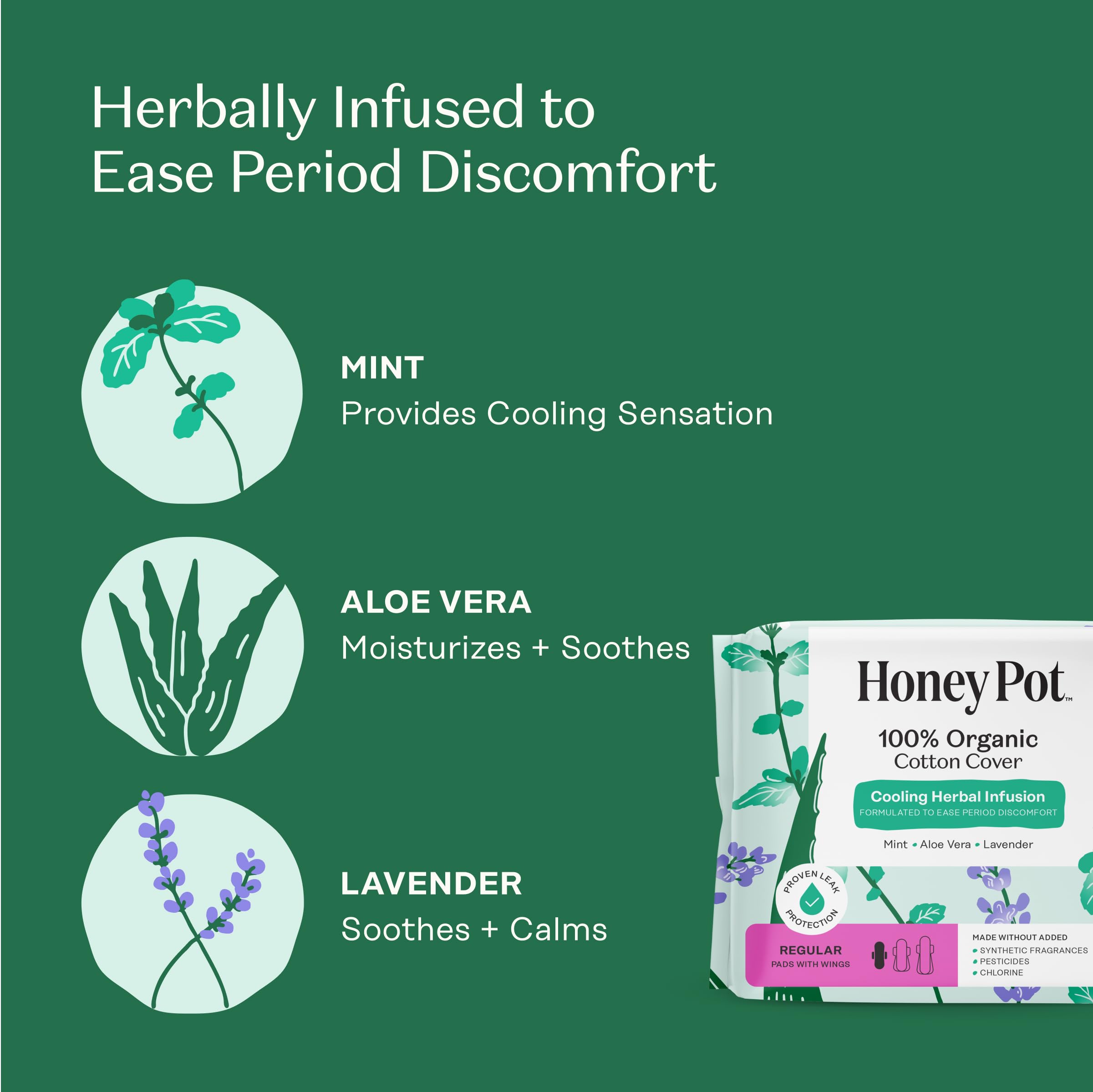 The Honey Pot Company regular pads ultra-absorbent core for normal-flow days