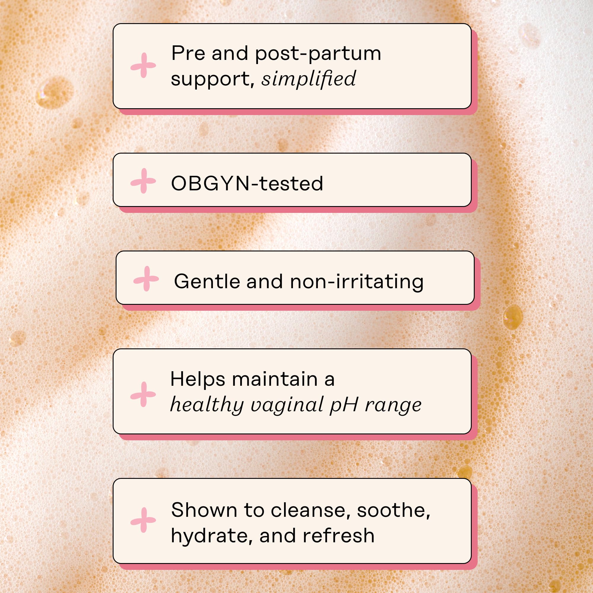 Label close-up communicates pregnancy safety and pH balance.