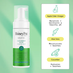 The Honey Pot Cucumber Aloe Wash ingredients display highlighting cucumber and aloe soothing action.