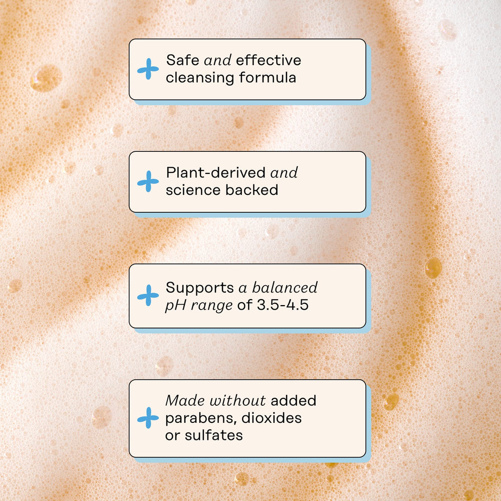 The Honey Pot Cucumber Aloe Wash bottle highlights pH balance support for intimate skin.