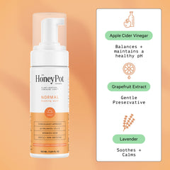 The Honey Pot herbal infused foam demonstrates daily use for sensitive skin.