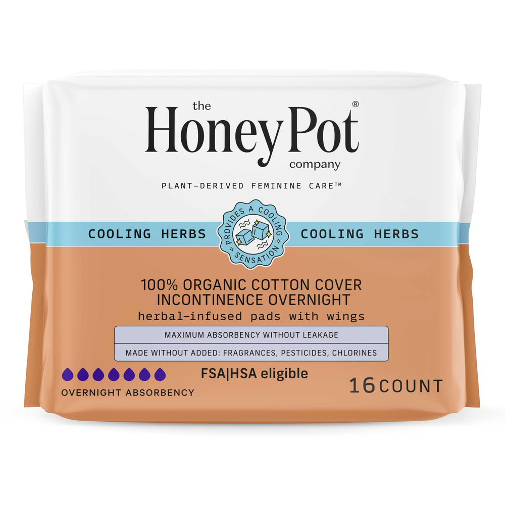 The Honey Pot Herbal Pads with Wings provide secure overnight protection.
