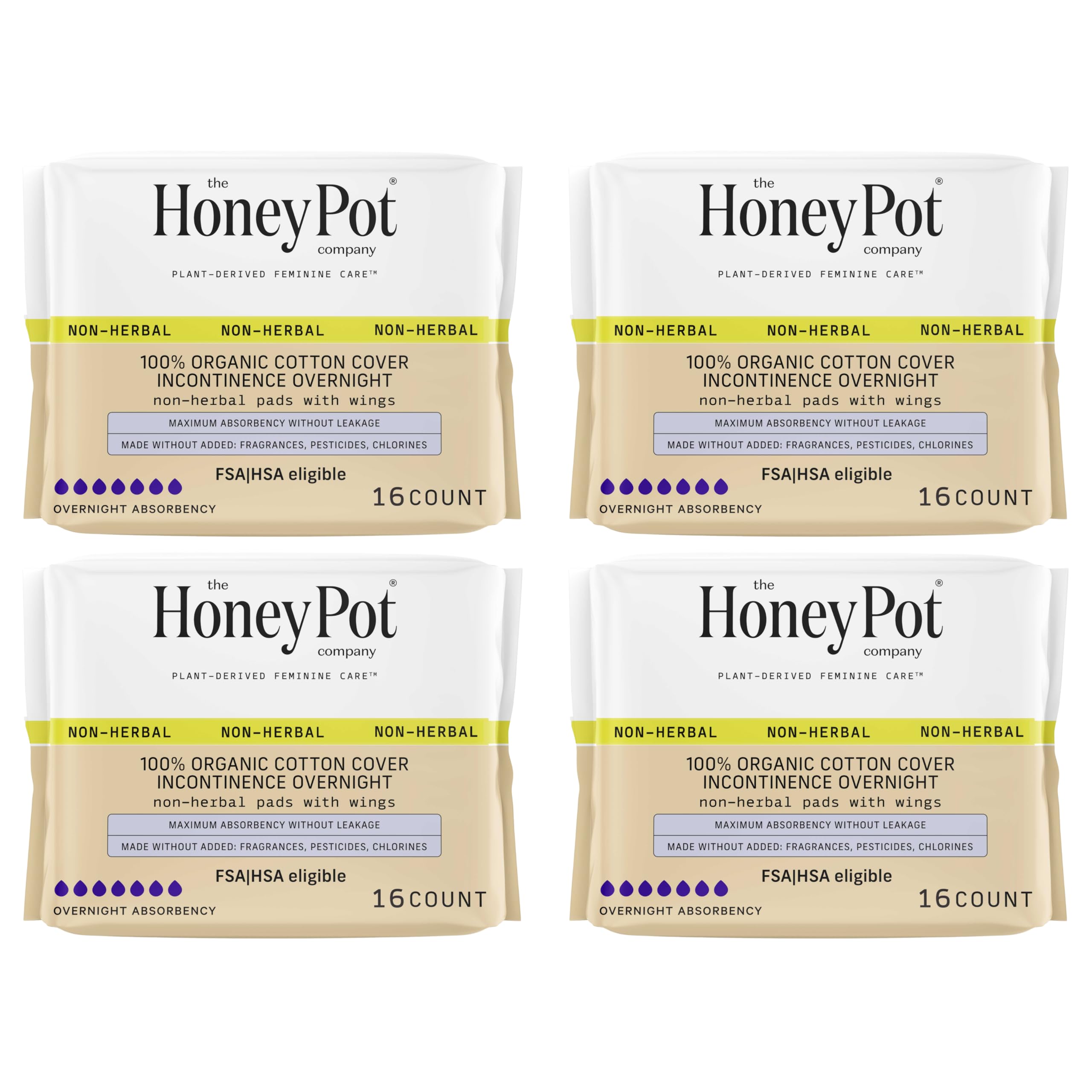 The Honey Pot non-herbal overnight pad with wings delivers secure protection.
