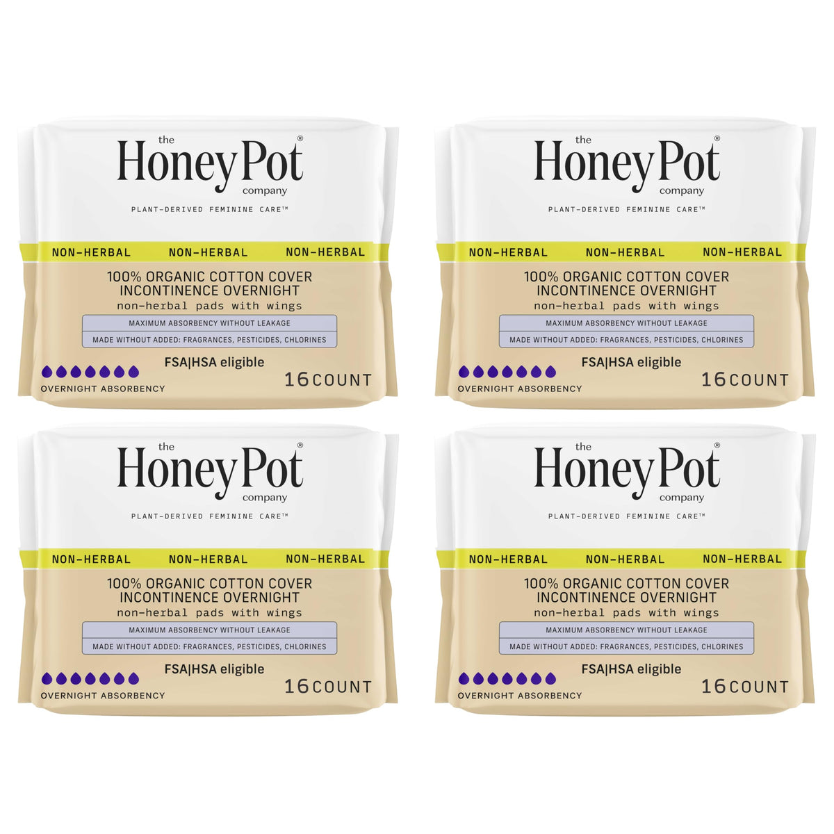 The Honey Pot non-herbal overnight pad with wings delivers secure protection.