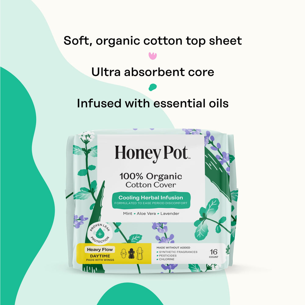Pads with wings shown for a secure, leak-free fit under clothing.