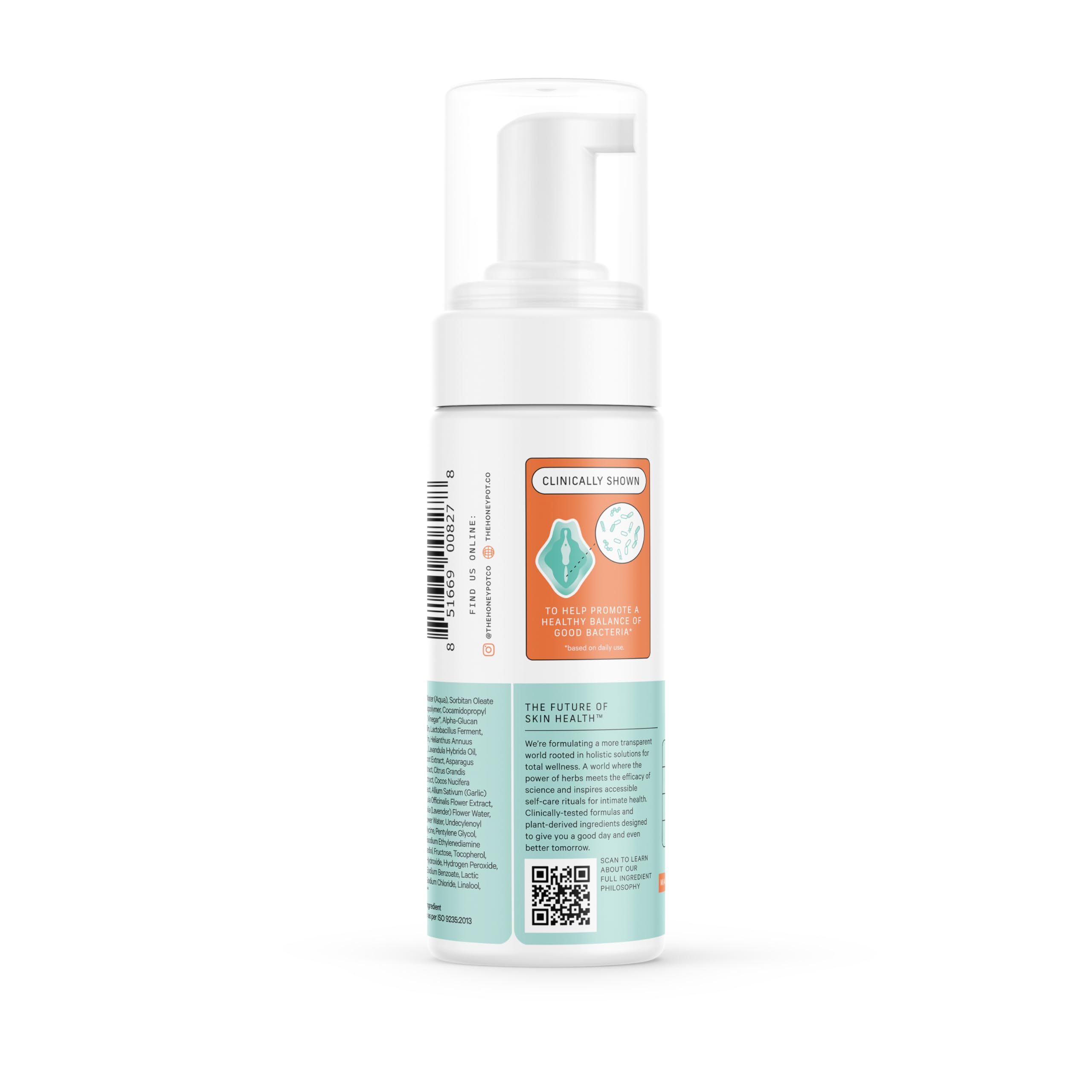 Packaging of The Honey Pot Prebiotic Wash emphasizes hypoallergenic, dermatologist-tested reassurance.