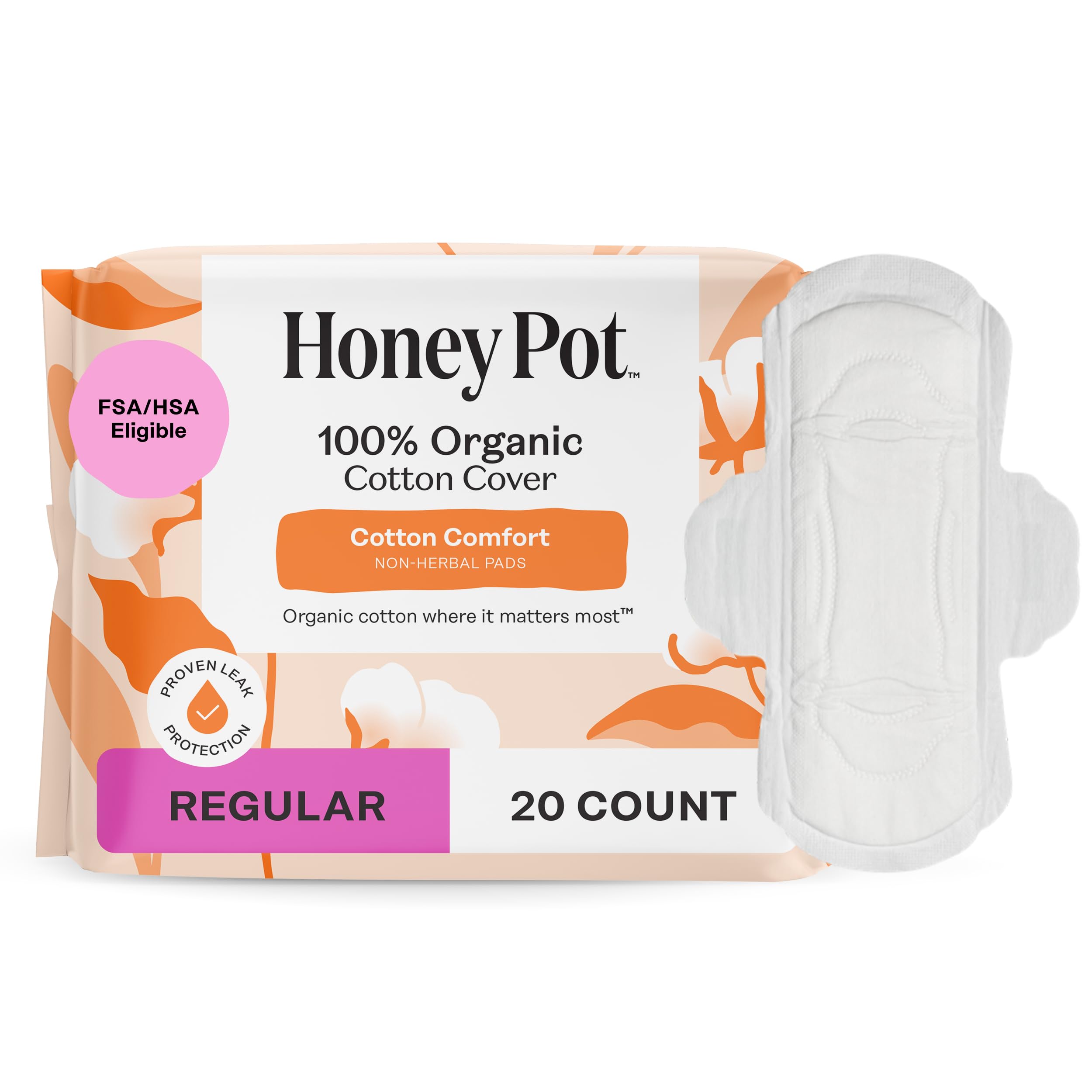 The Honey Pot regular non-herbal pad with wings for daily leak protection