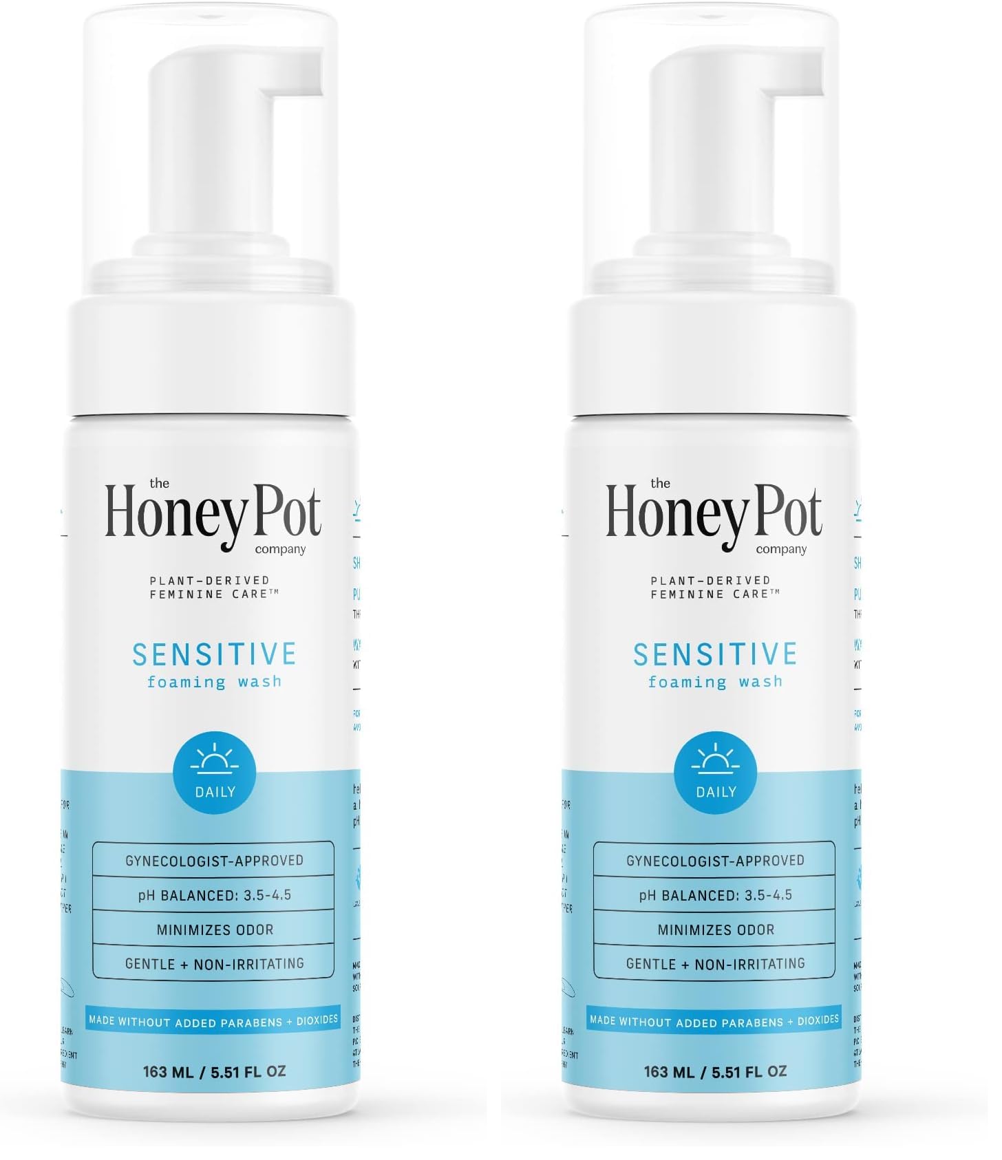 The Honey Pot Sensitive Feminine Wash bottle-front shows daily gentle cleansing with balanced pH.