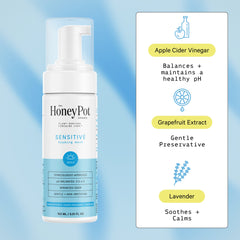 The Honey Pot Sensitive Wash foaming texture close-up, soft lather for comfortable use.