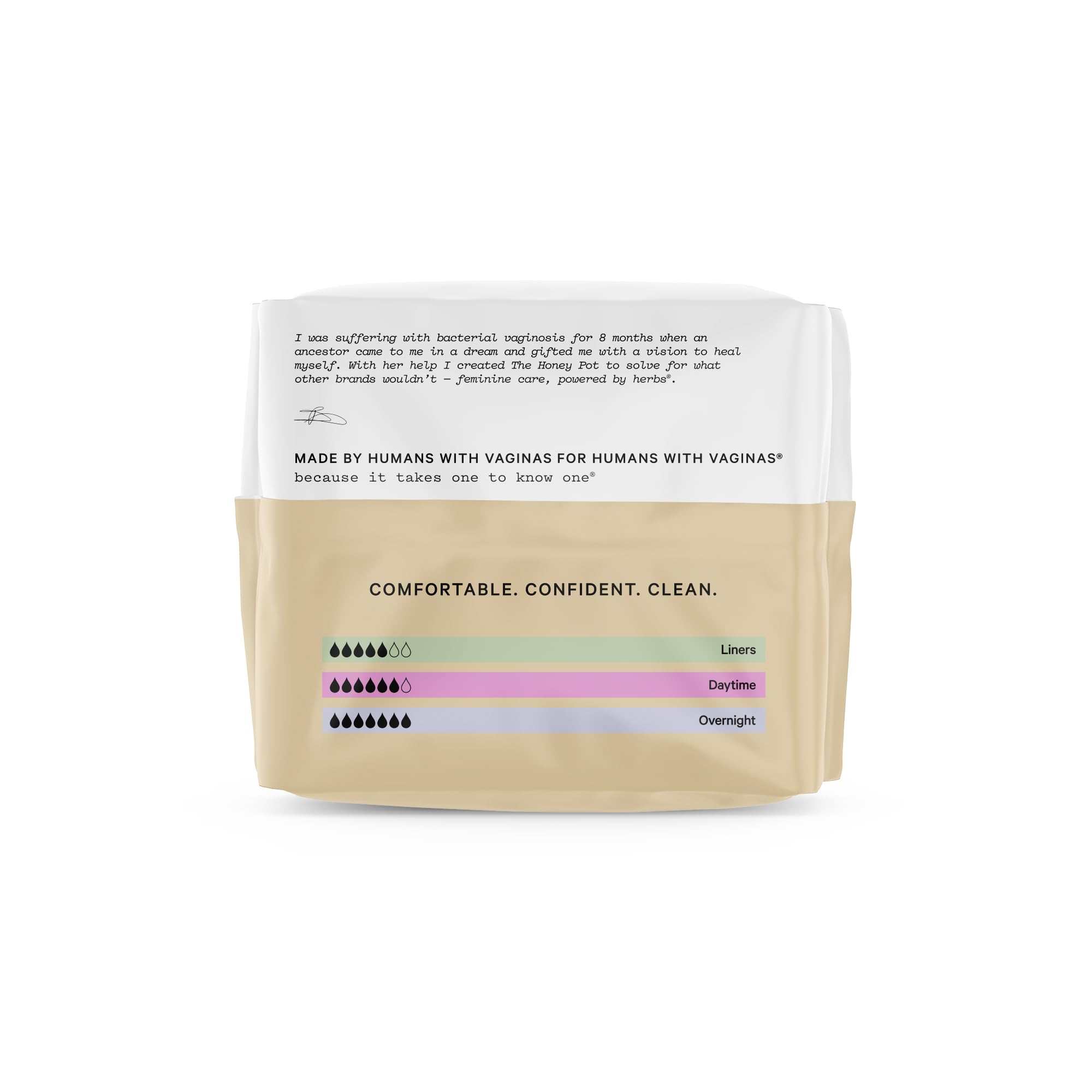 Ultra-absorbent pulp core provides reliable leakage protection in Honey Pot pads.