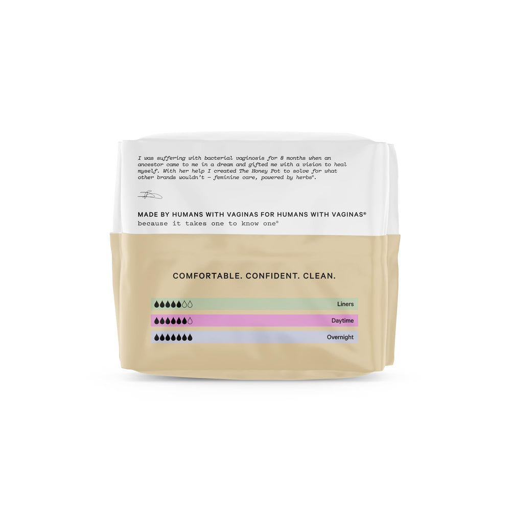 Ultra-absorbent pulp core provides reliable leakage protection in Honey Pot pads.