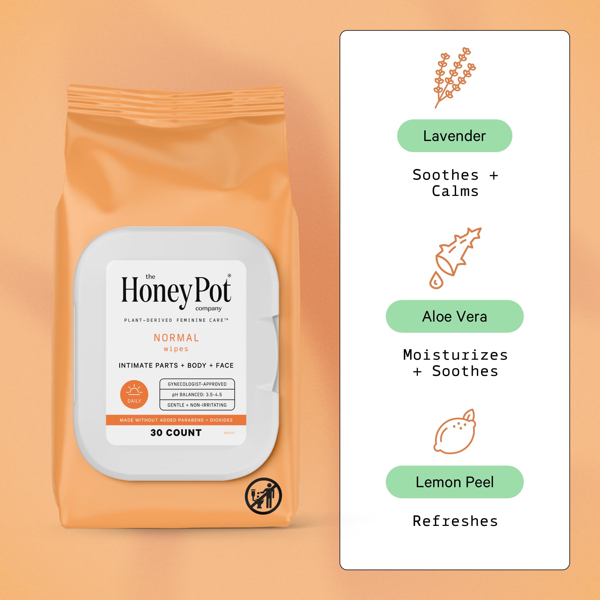 The Honey Pot wipes daily pH balancing support for sensitive areas.