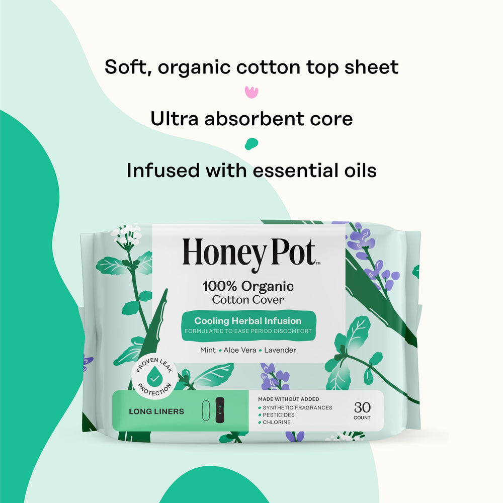 The Honey Pot wood pulp core image highlights absorbent performance.