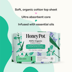 The Honey Pot wood pulp core image highlights absorbent performance.