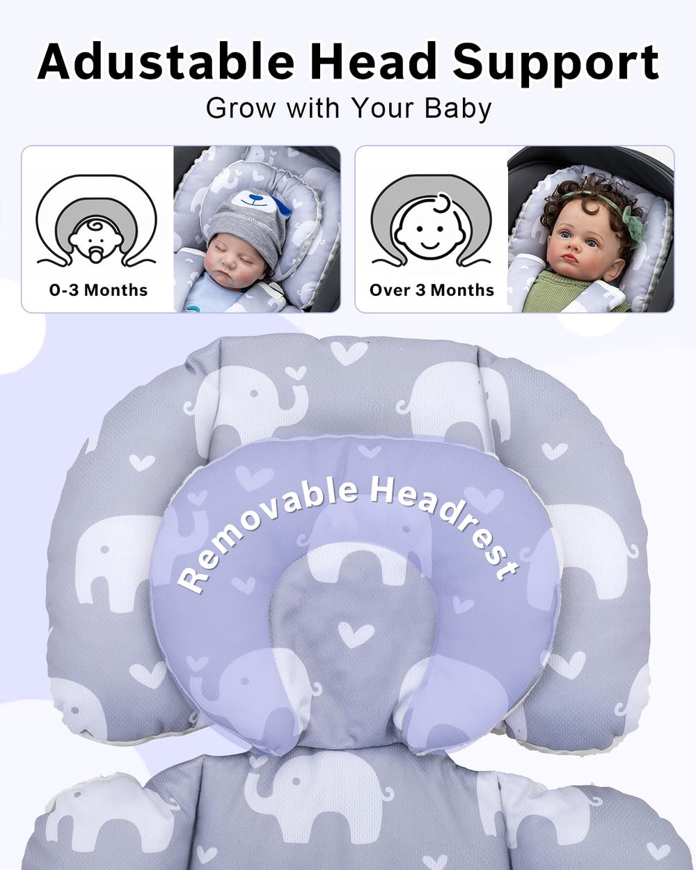 The Kenkyo extra headrest insert adds height for growing babies during strolls.