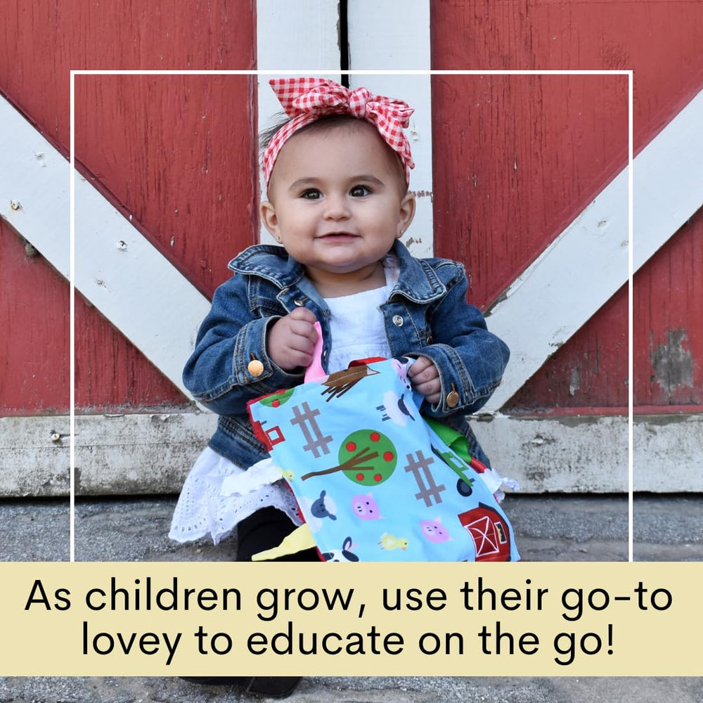The Learning Lovey dual-purpose teether and security blanket in one.