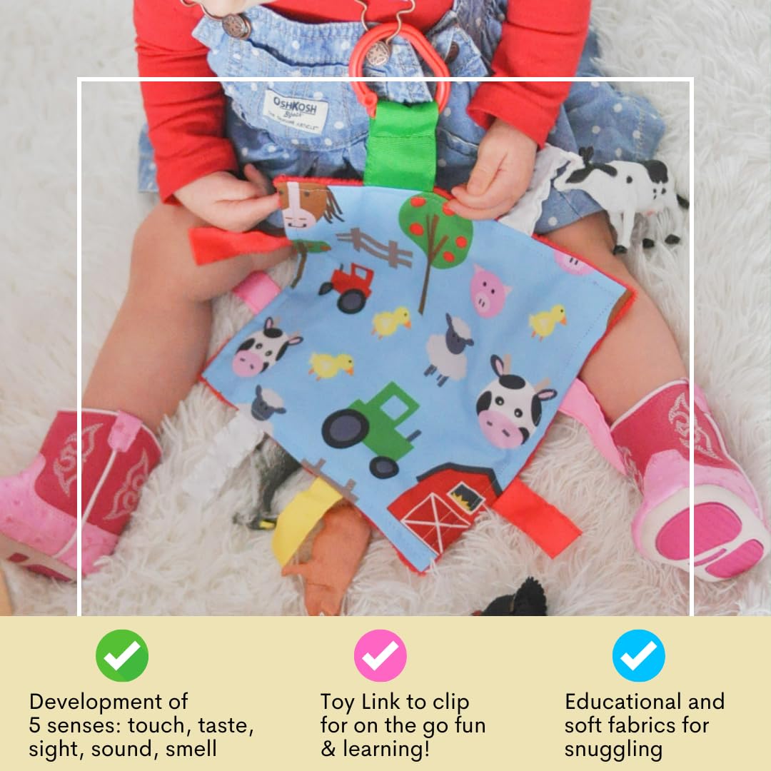 The Learning Lovey farm theme visual design encourages early concept recognition.