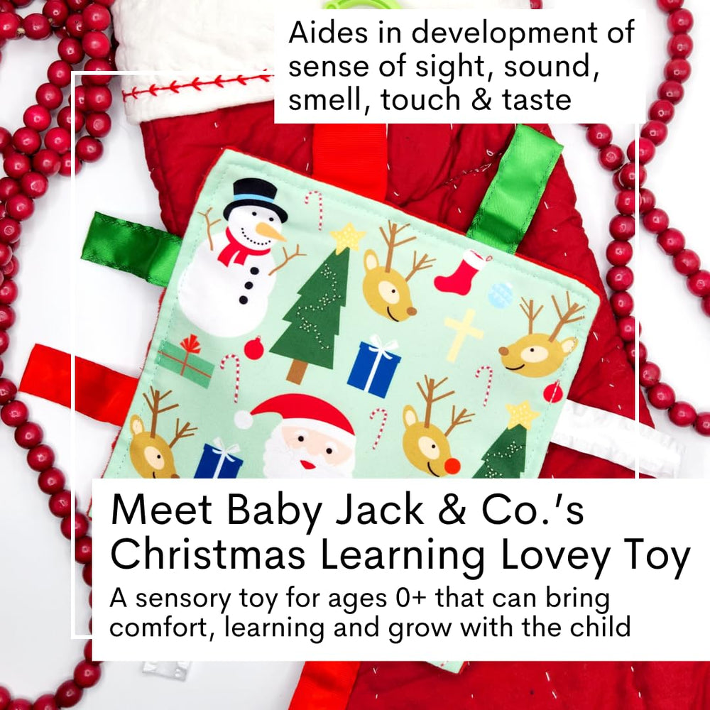 The Learning Lovey stroller clip keeps the teether within reach for travels