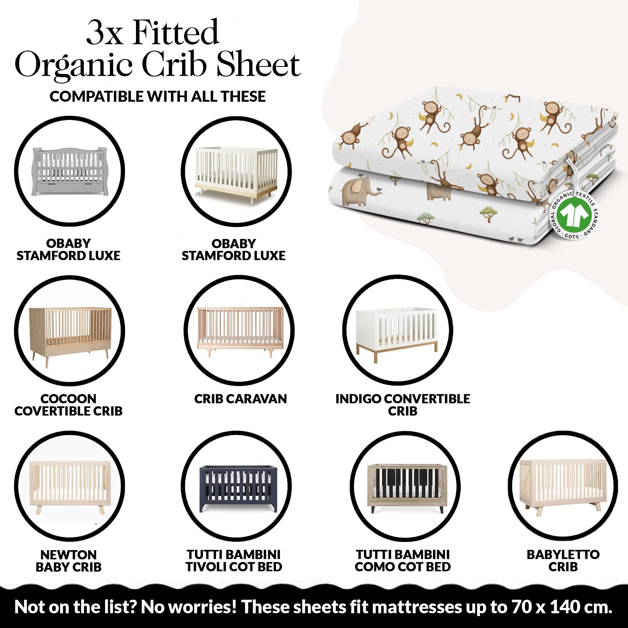 The Linen Company New York double-elastic edge ensures a secure fit on a crib.