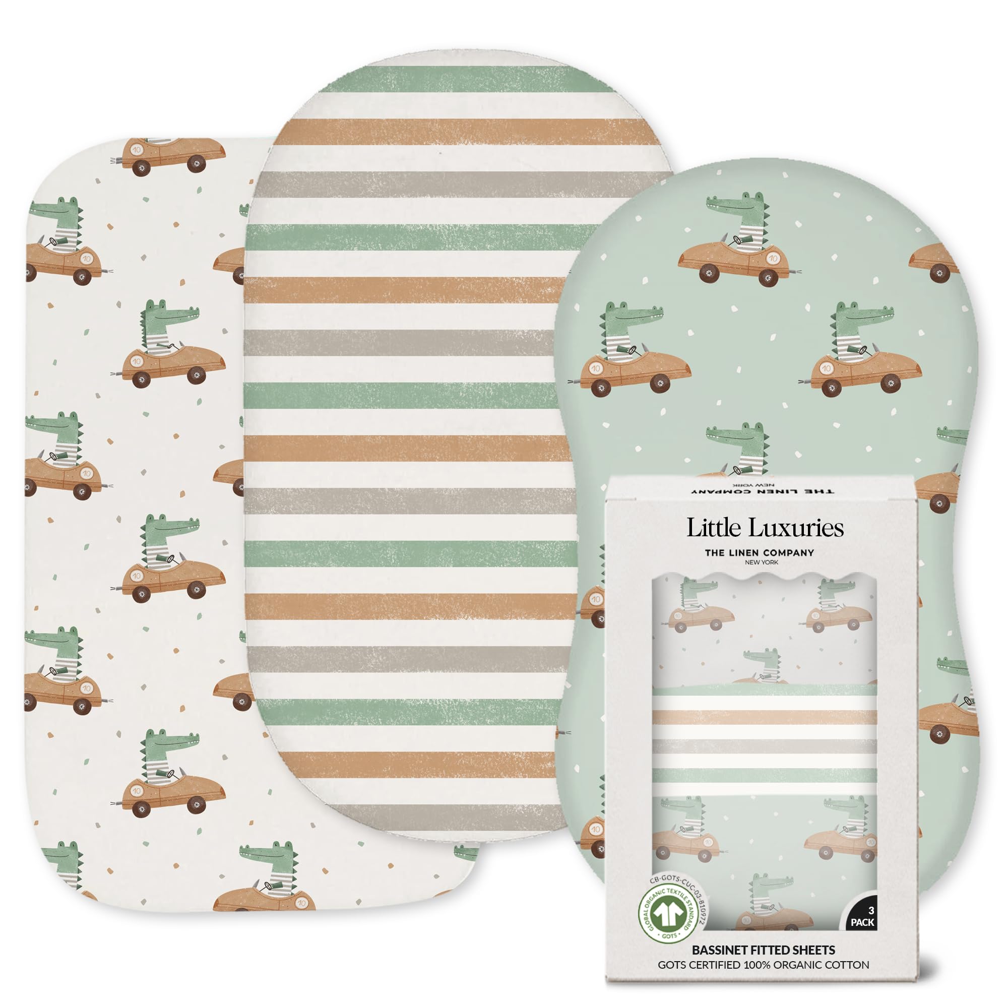The Linen Company New York organic cotton bassinet sheets three-pack for soft, safe sleep