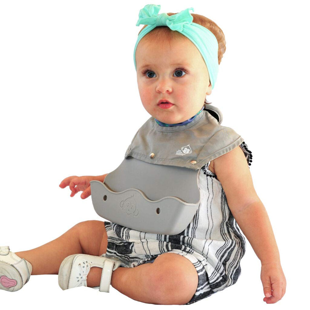 The Little Monkey Company Freddie Bib offers full coverage to keep outfits clean.