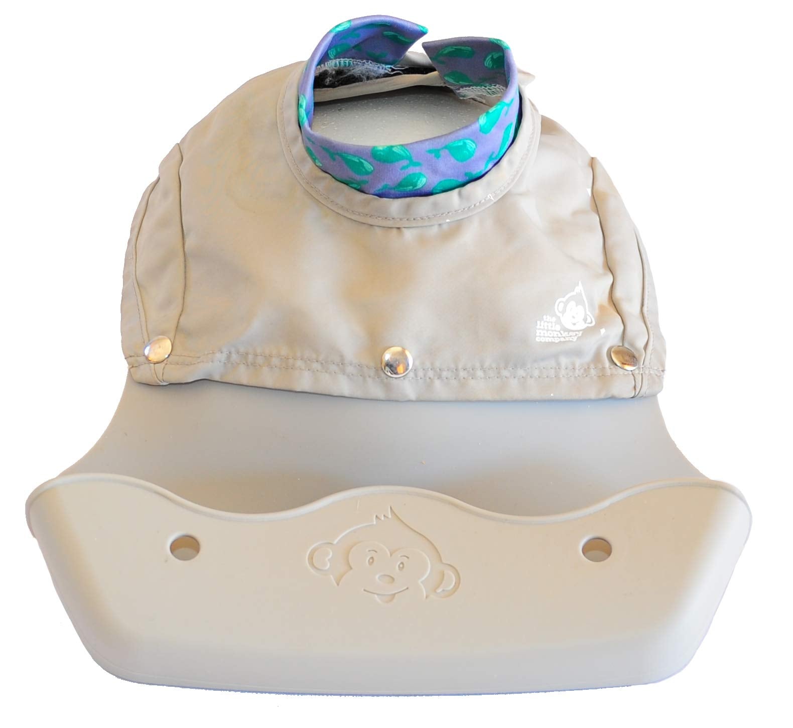 The Freddie Bib silicone crumb catcher keeps meals tidy.