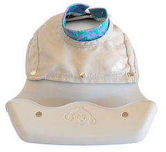 The Freddie Bib silicone crumb catcher keeps meals tidy.