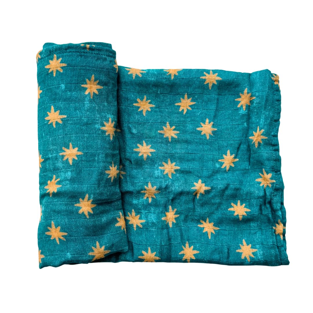 The Little Rose Shop Marys Mantle swaddle with rosary dots supports gentle soothing.