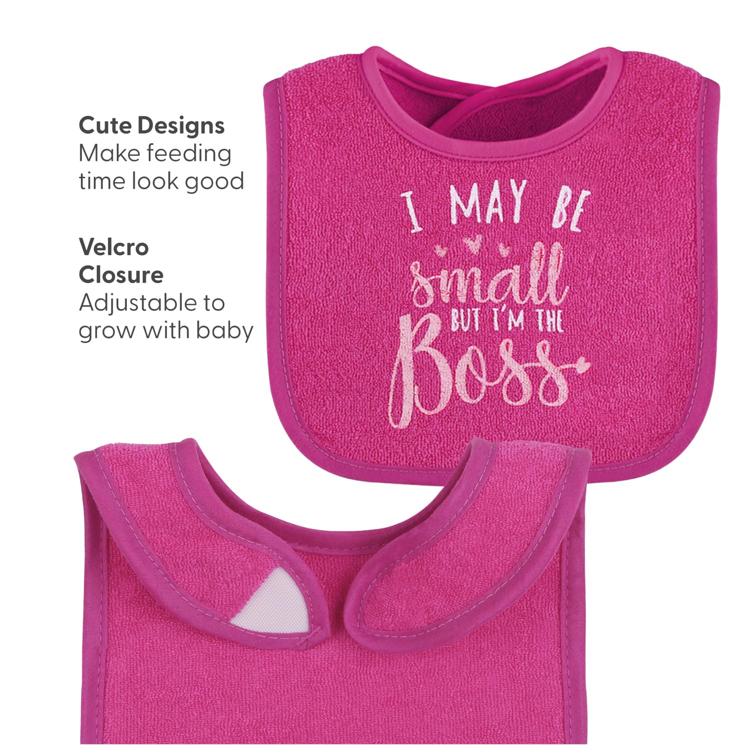The Peanutshell adjustable-fit bib demonstrates secure closure and full coverage.