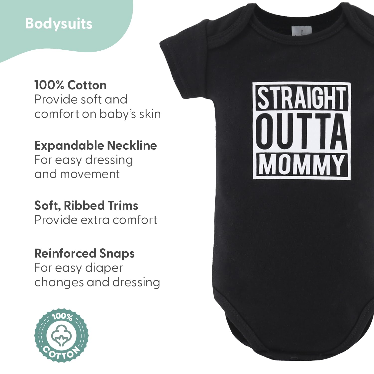 Close-up of The Peanutshell bodysuits highlighting soft 100% cotton fabric.