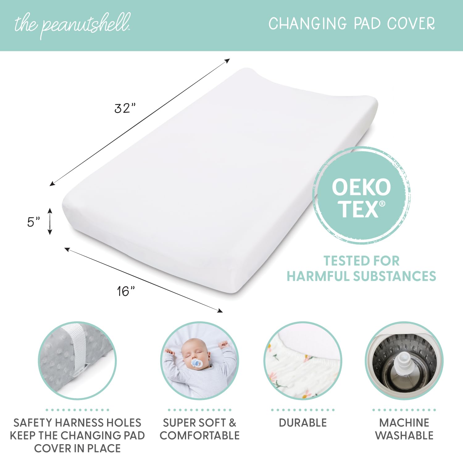 The Peanutshell buttonhole center strap opening supports changing pad straps.