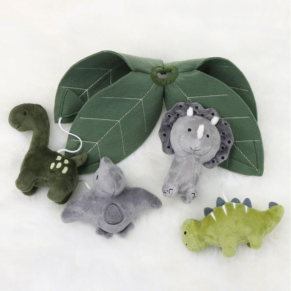 The Peanutshell crib mobile complements a modern nursery with dinos.