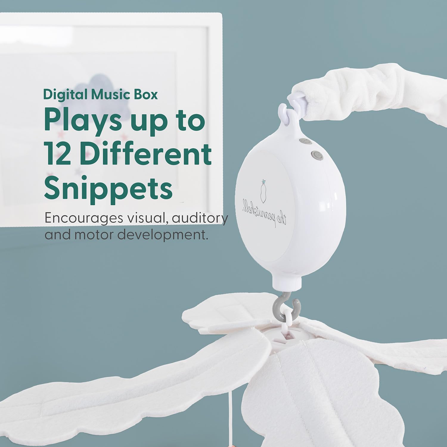 The Peanutshell crib mobile detachable arm enables easy storage.