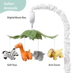 The Peanutshell crib mobile giraffe adds playful color to the nursery.
