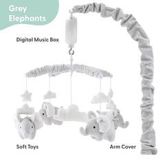 The Peanutshell mobile features soft grey velour arms for gentle baby touch.