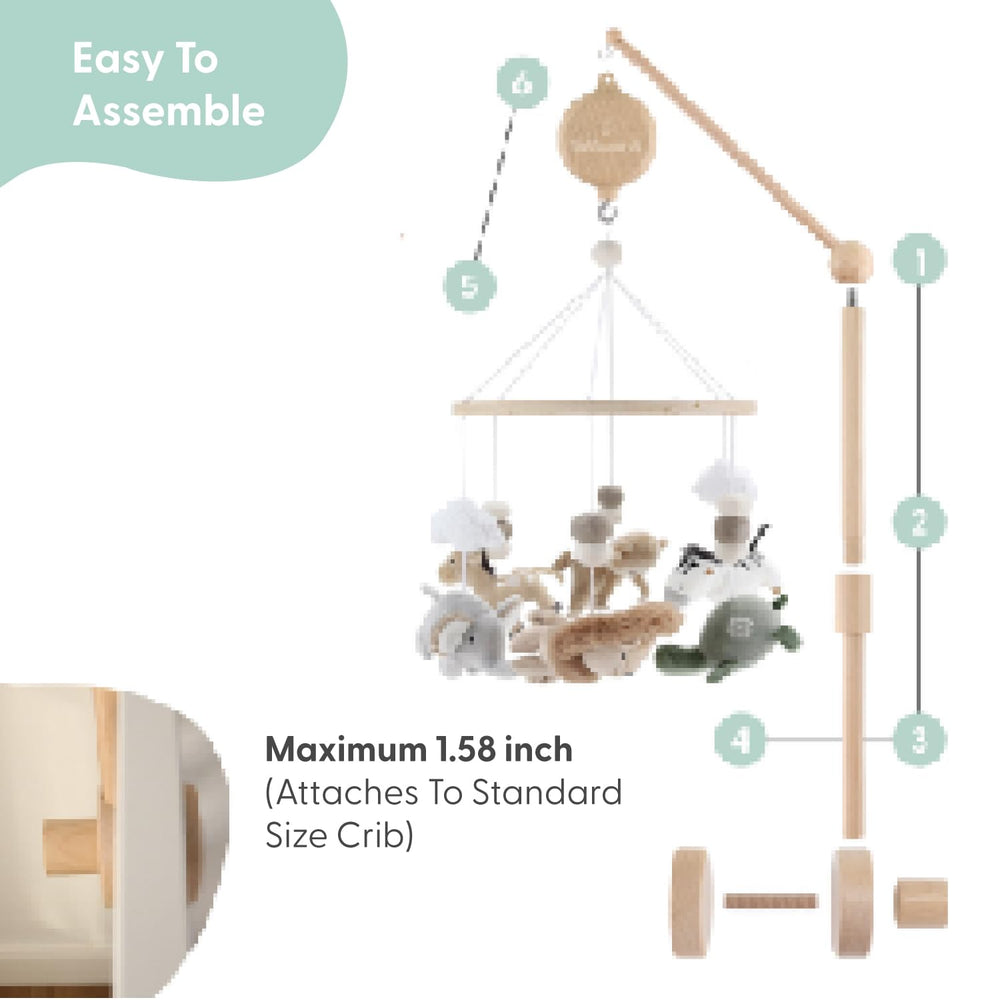 The Peanutshell crib mobile monkey provides playful decor and bedtime music for calm nights.