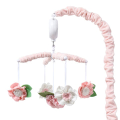 The Peanutshell crib mobile pink-floral-flowers spins softly to soothe baby.