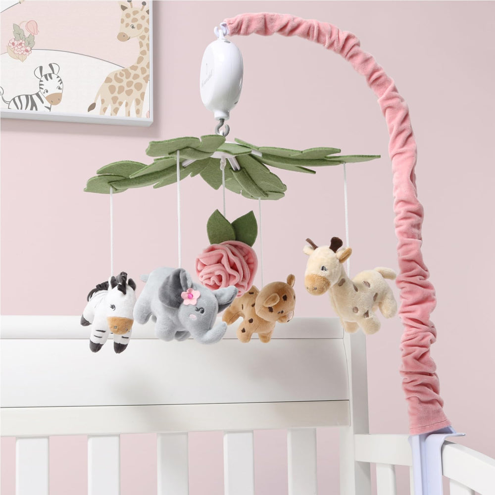 The Peanutshell crib mobile in rotating motion above the crib for gentle distraction