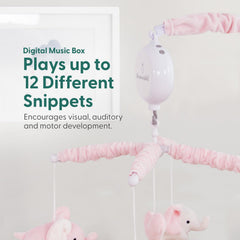 The Peanutshell mobile rotation feature softly turns, creating a dynamic focal point for baby's view.