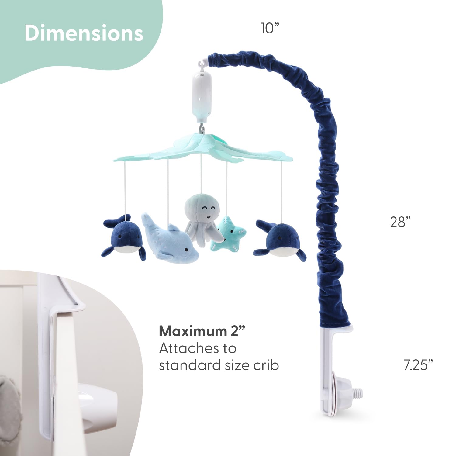 The Peanutshell crib mobile volume control enables adjustable listening levels.