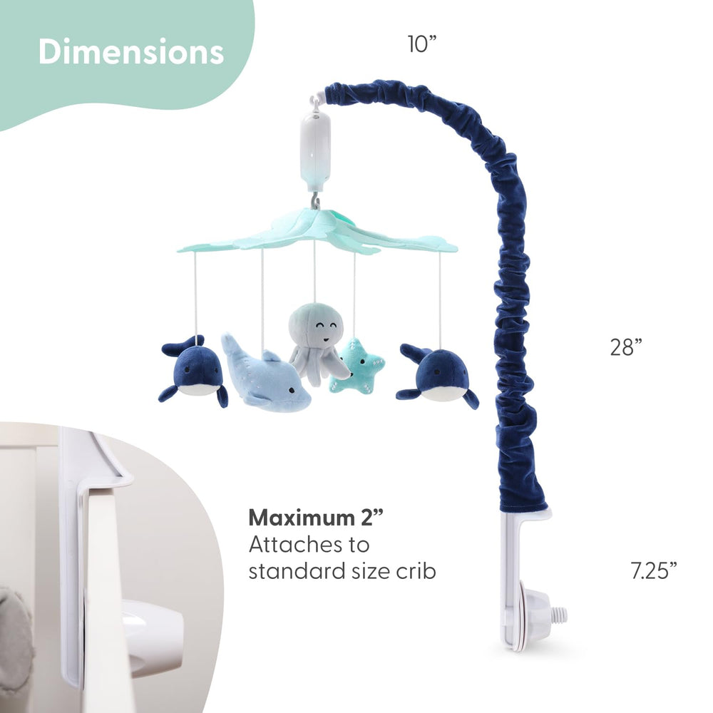 The Peanutshell crib mobile volume control enables adjustable listening levels.