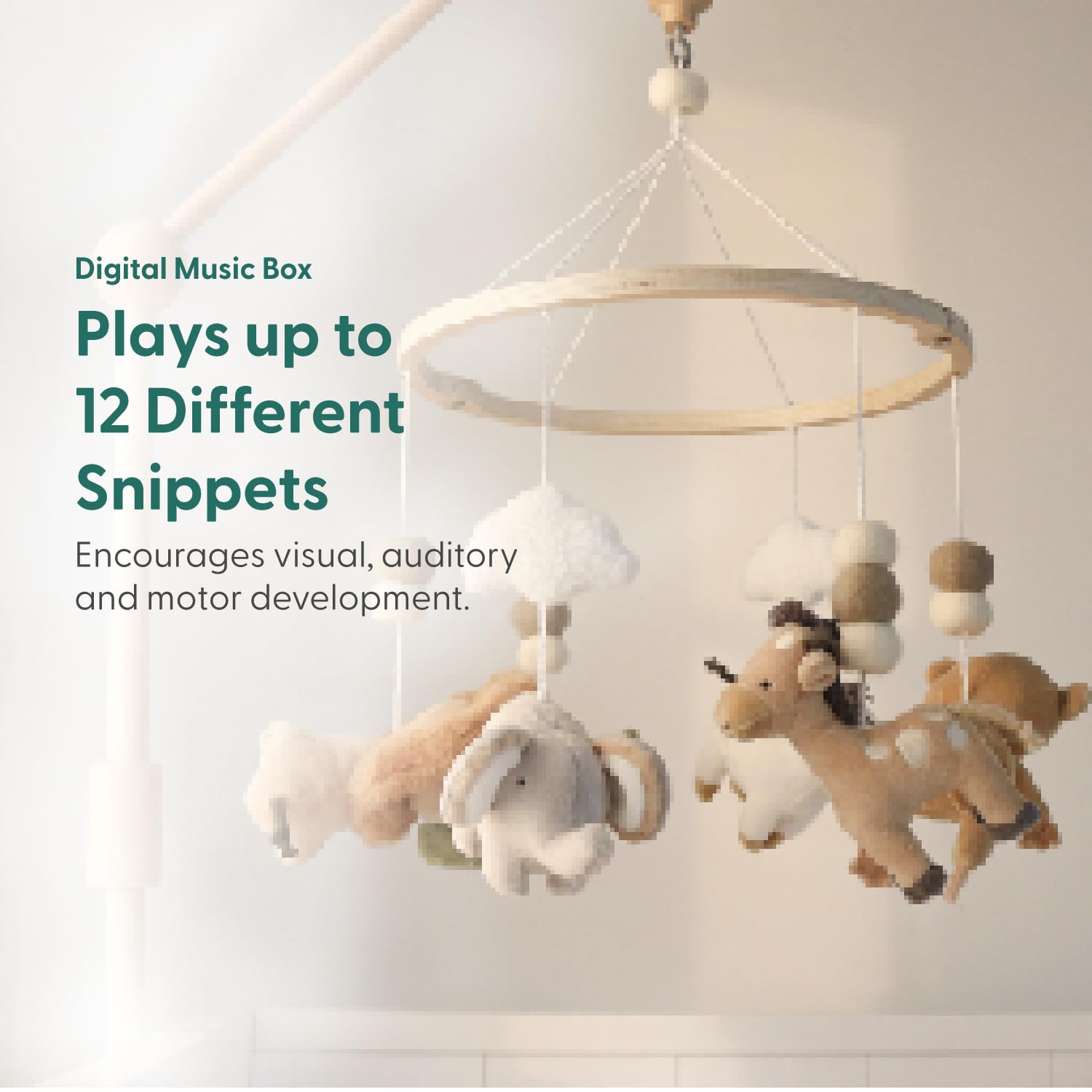 The Peanutshell crib mobile zebra offers gentle motion and twelve melodies for soothing routine.
