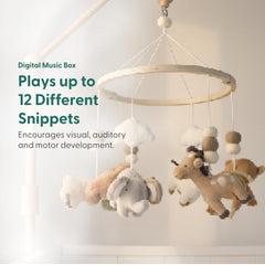 The Peanutshell crib mobile zebra offers gentle motion and twelve melodies for soothing routine.