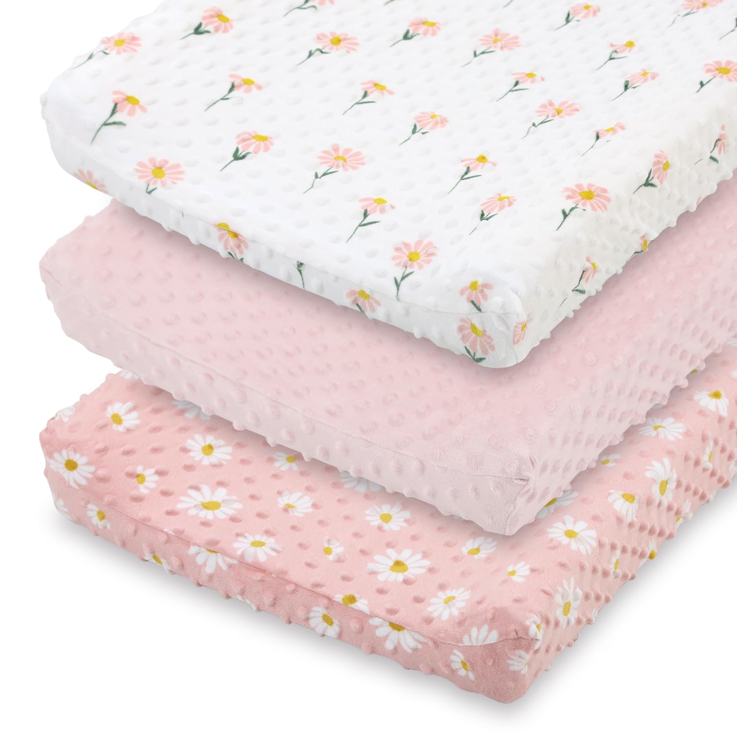 The Peanutshell daisy floral changing pad cover 3-pack for coordinated nursery decor.
