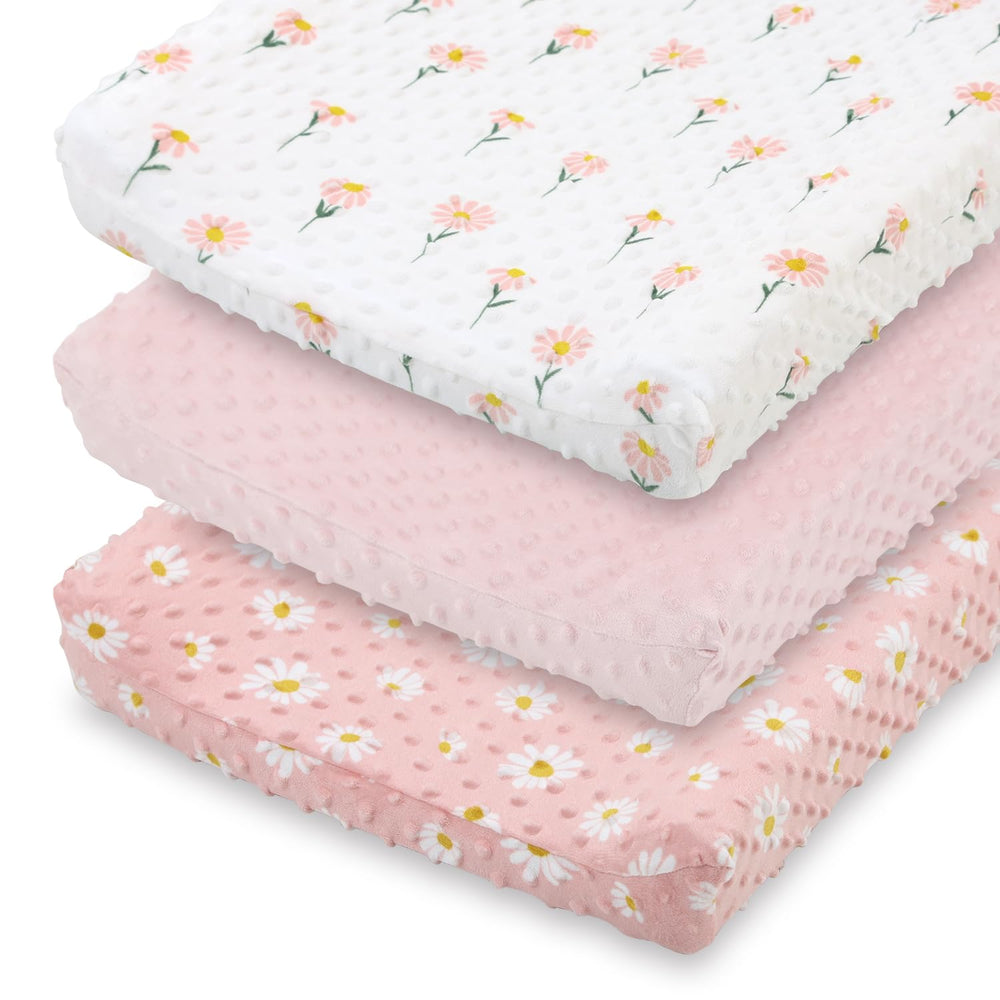 The Peanutshell daisy floral changing pad cover 3-pack for coordinated nursery decor.