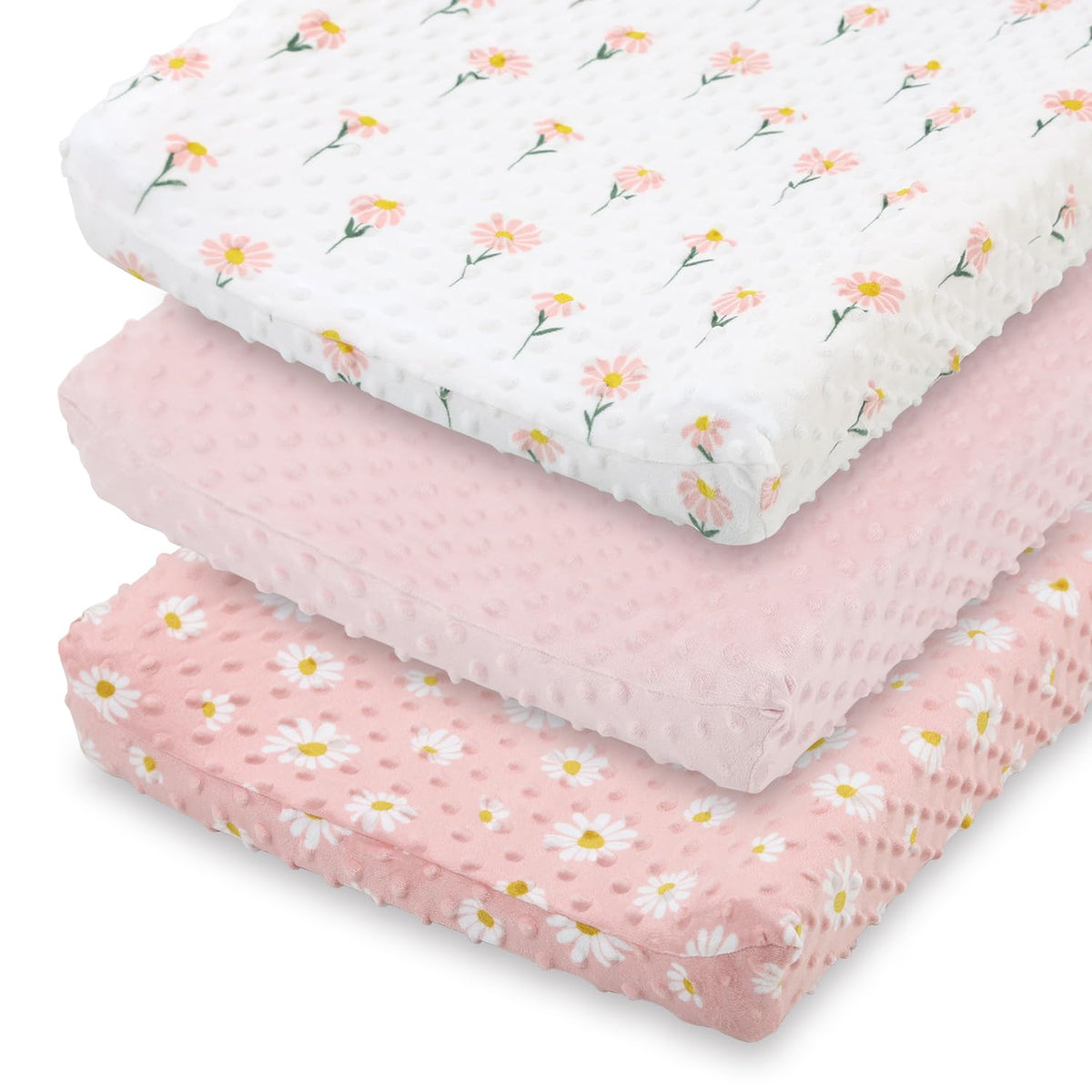 The Peanutshell daisy floral changing pad cover 3-pack for coordinated nursery decor.