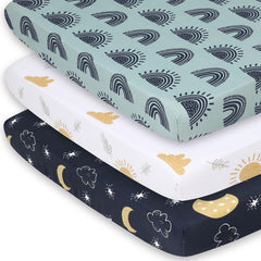 The Peanutshell day-night design mini crib sheet with sun and moon motifs for a cozy space.