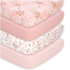 The Peanutshell floral-crib-sheet-set-4-pack features soft, breathable fabric for cozy naps.